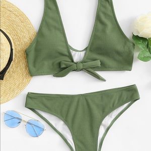 🍃👙JUST IN! 👙🍃 Army Green Knot Ribbed Bikini